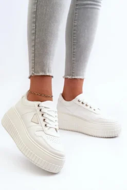 New Boto Sneakersy Damskie Z Eko Skóry Na Masywnej Platformie Białe Chrisstin