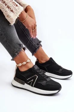 Damskie Boto Sneakersy Damskie Z Eko Skóry Czarne Vinelli