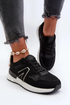 Damskie Boto Sneakersy Damskie Z Eko Skóry Czarne Vinelli