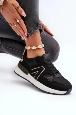 Damskie Boto Sneakersy Damskie Z Eko Skóry Czarne Vinelli