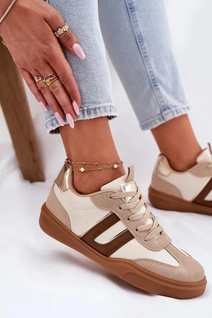 Clearance Boto Sneakersy Damskie Z Eko Zamszu Beżowe Satylies