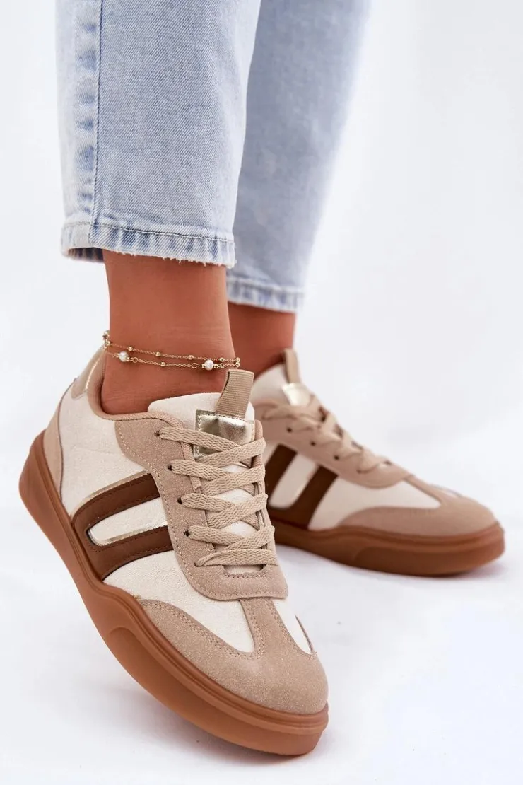 Clearance Boto Sneakersy Damskie Z Eko Zamszu Beżowe Satylies