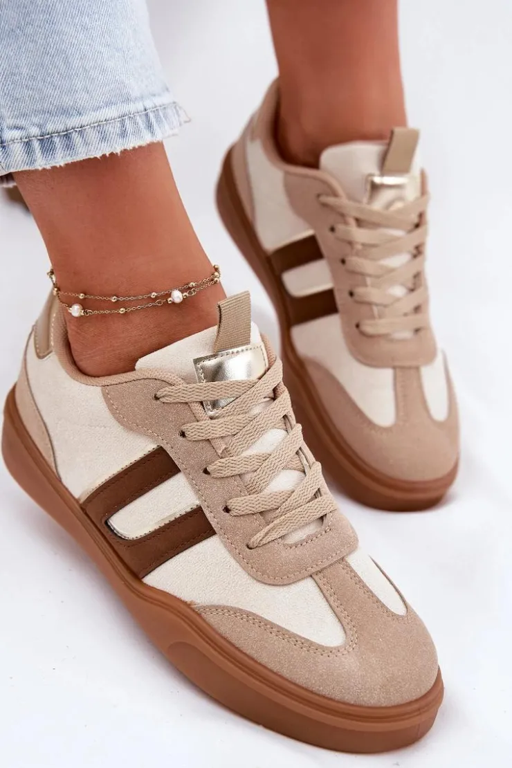 Clearance Boto Sneakersy Damskie Z Eko Zamszu Beżowe Satylies