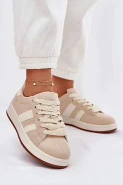 Damskie Evento Sneakersy Damskie Z Eko Zamszu Beżowe Arlenina