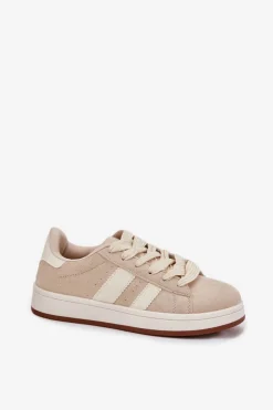 Damskie Evento Sneakersy Damskie Z Eko Zamszu Beżowe Arlenina