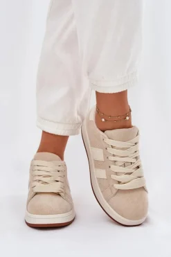 Damskie Evento Sneakersy Damskie Z Eko Zamszu Beżowe Arlenina