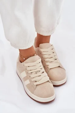 Damskie Evento Sneakersy Damskie Z Eko Zamszu Beżowe Arlenina