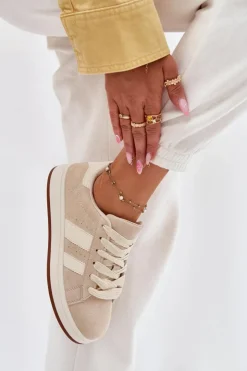 Damskie Evento Sneakersy Damskie Z Eko Zamszu Beżowe Arlenina