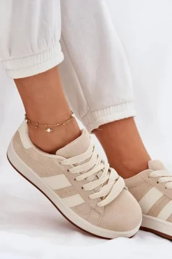 Damskie Evento Sneakersy Damskie Z Eko Zamszu Beżowe Arlenina