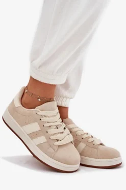 Damskie Evento Sneakersy Damskie Z Eko Zamszu Beżowe Arlenina