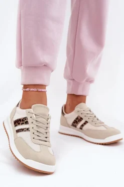 Boto Sneakersy Damskie*Sneakersy Damskie Z Eko Zamszu Panterka Beżowe Marinils Beżowy
