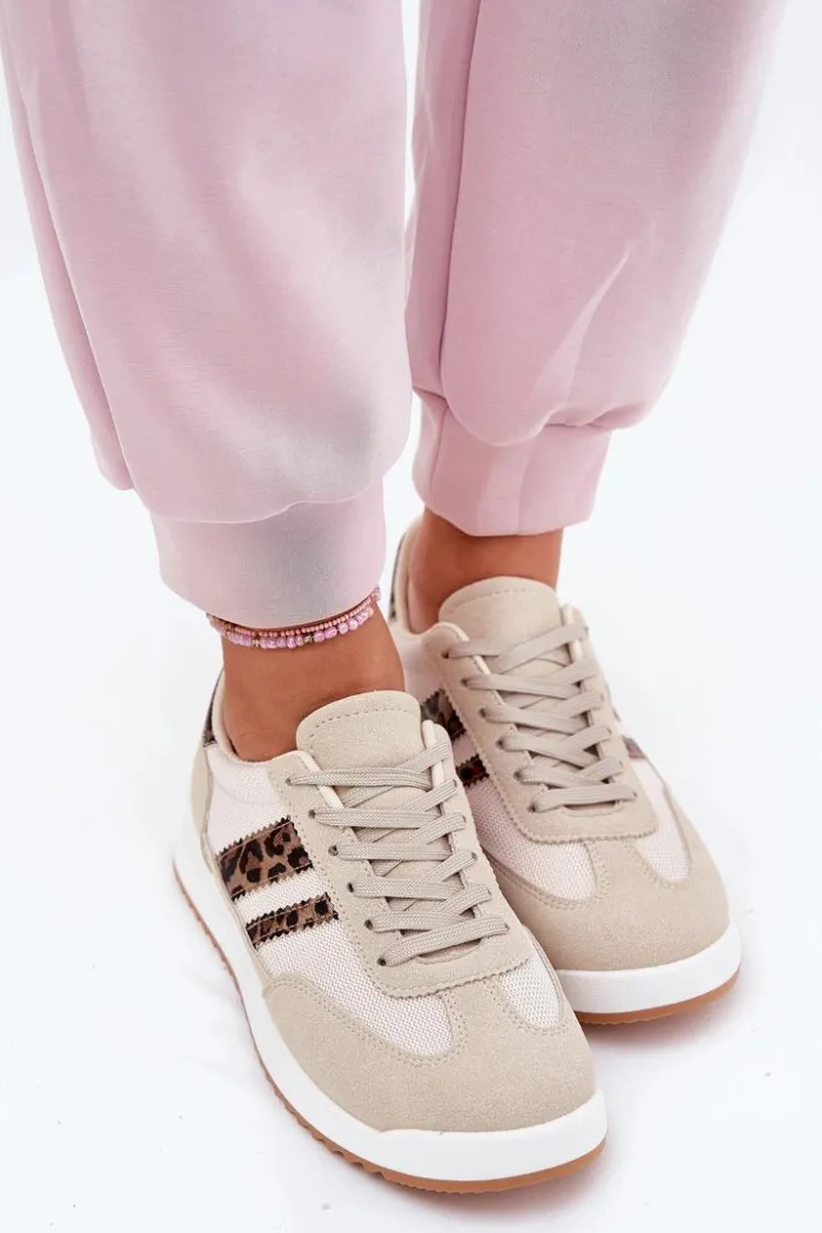 Boto Sneakersy Damskie*Sneakersy Damskie Z Eko Zamszu Panterka Beżowe Marinils Beżowy