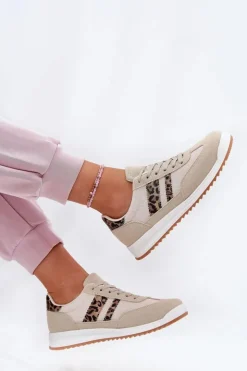 Boto Sneakersy Damskie*Sneakersy Damskie Z Eko Zamszu Panterka Beżowe Marinils Beżowy