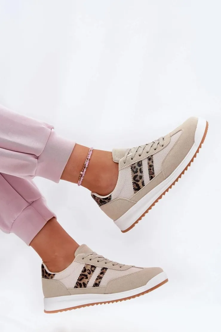 Boto Sneakersy Damskie*Sneakersy Damskie Z Eko Zamszu Panterka Beżowe Marinils Beżowy
