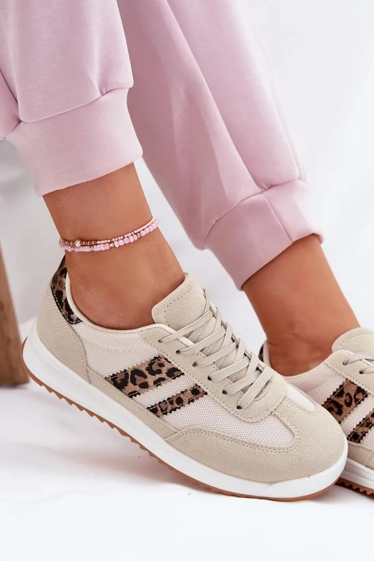 Boto Sneakersy Damskie*Sneakersy Damskie Z Eko Zamszu Panterka Beżowe Marinils Beżowy
