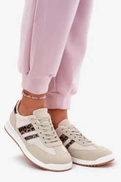 Boto Sneakersy Damskie*Sneakersy Damskie Z Eko Zamszu Panterka Beżowe Marinils Beżowy