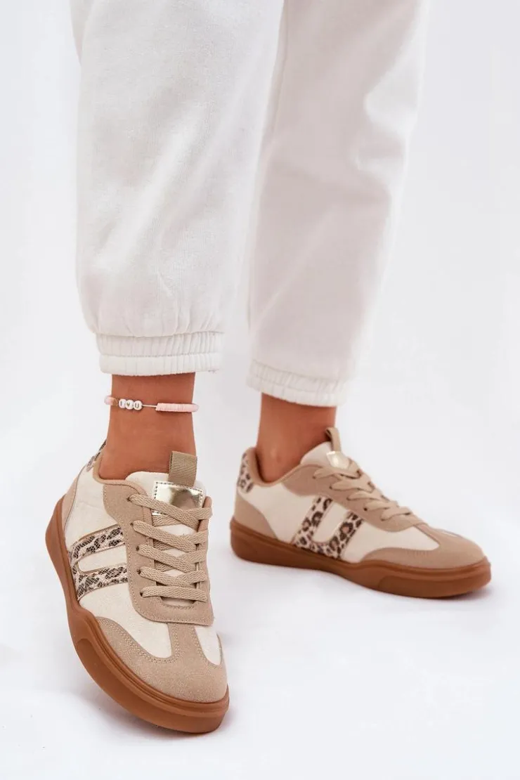 Boto Buty Sportowe Na Platformie|Sneakersy Damskie*Sneakersy Damskie Z Eko Zamszu Panterka Beżowe Satylies