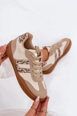 Boto Buty Sportowe Na Platformie|Sneakersy Damskie*Sneakersy Damskie Z Eko Zamszu Panterka Beżowe Satylies