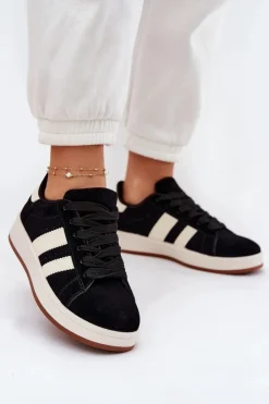 Damskie Evento Sneakersy Damskie Z Eko Zamszu Czarne Arlenina