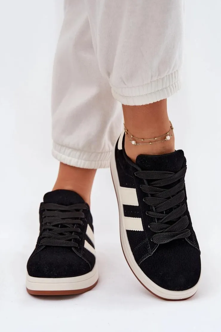 Damskie Evento Sneakersy Damskie Z Eko Zamszu Czarne Arlenina