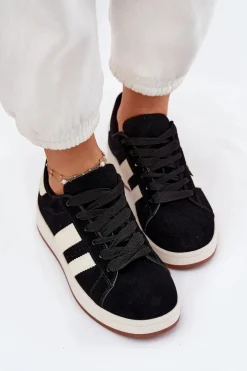 Damskie Evento Sneakersy Damskie Z Eko Zamszu Czarne Arlenina