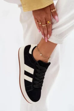 Damskie Evento Sneakersy Damskie Z Eko Zamszu Czarne Arlenina