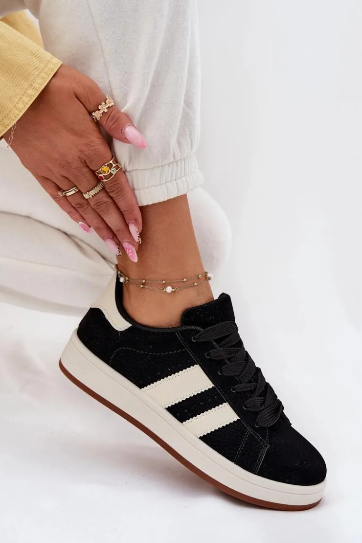 Damskie Evento Sneakersy Damskie Z Eko Zamszu Czarne Arlenina