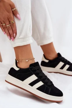 Damskie Evento Sneakersy Damskie Z Eko Zamszu Czarne Arlenina