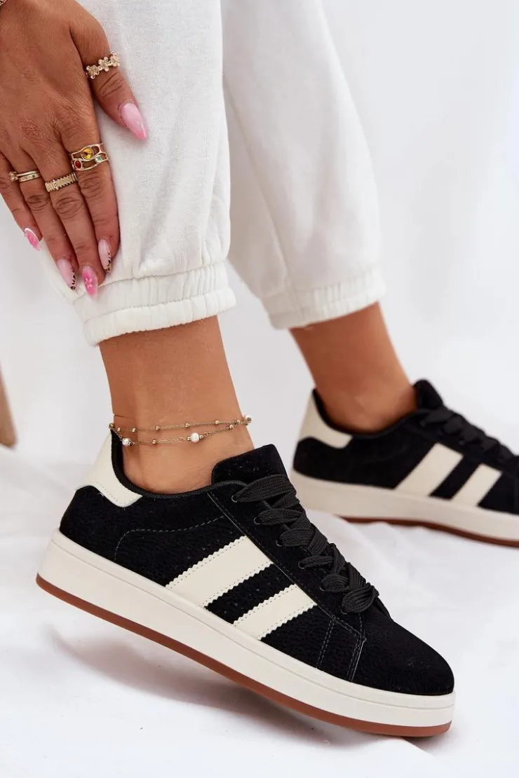 Damskie Evento Sneakersy Damskie Z Eko Zamszu Czarne Arlenina