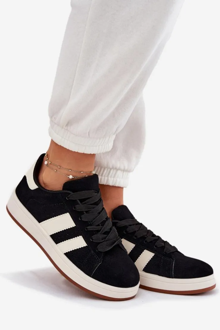 Damskie Evento Sneakersy Damskie Z Eko Zamszu Czarne Arlenina