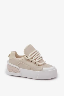 Boto Sneakersy Damskie Z Grubymi Sznurówkami Na Platformie Beżowe Laloma