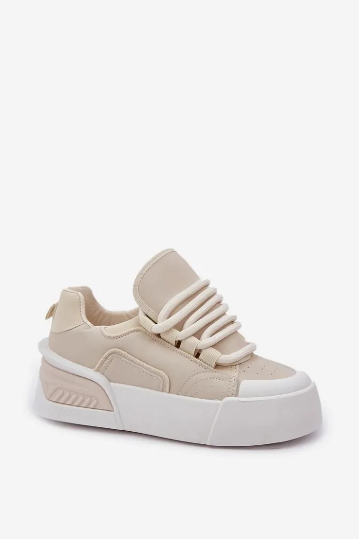 Boto Sneakersy Damskie Z Grubymi Sznurówkami Na Platformie Beżowe Laloma