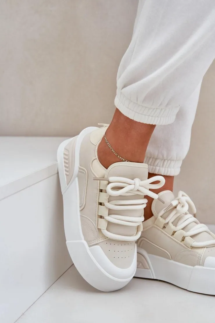 Boto Sneakersy Damskie Z Grubymi Sznurówkami Na Platformie Beżowe Laloma