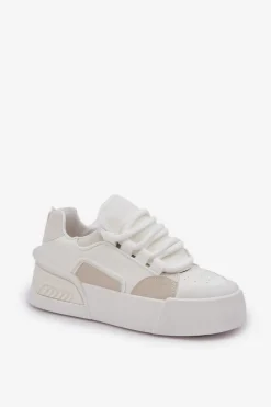 Damskie Boto Sneakersy Damskie Z Grubymi Sznurówkami Na Platformie Białe Laloma