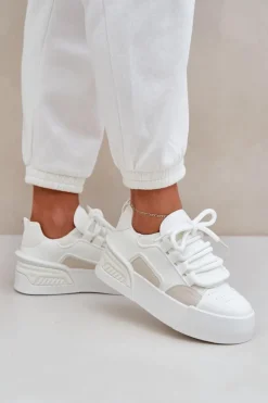 Damskie Boto Sneakersy Damskie Z Grubymi Sznurówkami Na Platformie Białe Laloma