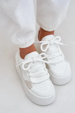 Damskie Boto Sneakersy Damskie Z Grubymi Sznurówkami Na Platformie Białe Laloma