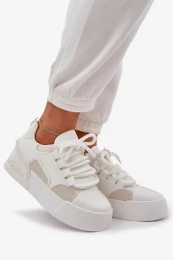 Damskie Boto Sneakersy Damskie Z Grubymi Sznurówkami Na Platformie Białe Laloma