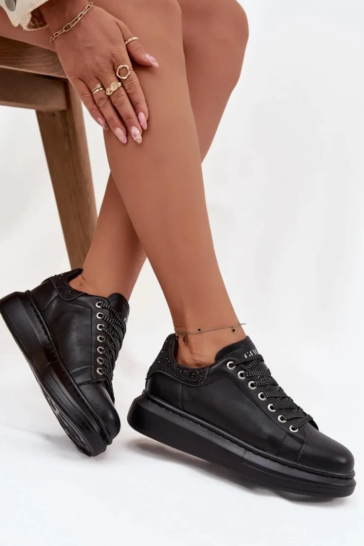 Damskie GOE Sneakersy Damskie Z Naturalnej Skóry OO2N4004 Czarne