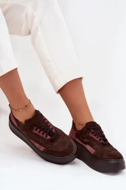 Zazoo Buty Sportowe Na Platformie|Sneakersy Damskie*Sneakersy Damskie Z Naturalnego Zamszu Na Platformie N1265S3 Czekoladowe