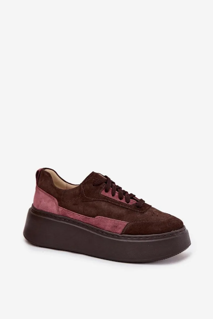 Zazoo Buty Sportowe Na Platformie|Sneakersy Damskie*Sneakersy Damskie Z Naturalnego Zamszu Na Platformie N1265S3 Czekoladowe