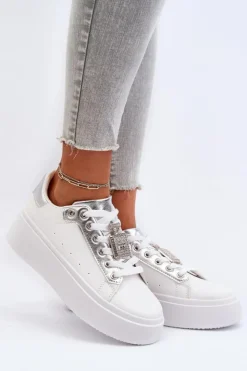 Online Boto Sneakersy Damskie Z Ozdobą Białe Celedria Biały