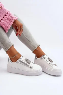 Online Boto Sneakersy Damskie Z Ozdobą Białe Celedria Biały