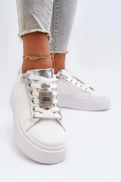 Online Boto Sneakersy Damskie Z Ozdobą Białe Celedria Biały