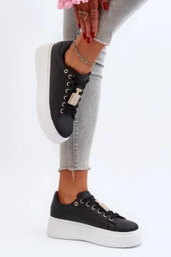 Boto Buty Sportowe Na Platformie|Sneakersy Damskie*Sneakersy Damskie Z Ozdobą Czarne Celedria