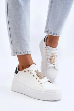 Hot Boto Sneakersy Damskie Z Ozdobą Białe Celedria Biały