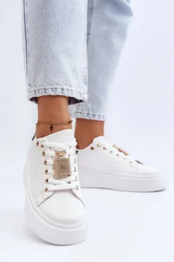 Hot Boto Sneakersy Damskie Z Ozdobą Białe Celedria Biały