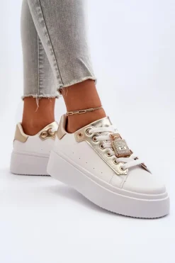 New Boto Sneakersy Damskie Z Ozdobą Białe Celedria