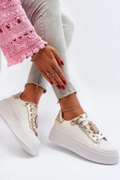 New Boto Sneakersy Damskie Z Ozdobą Białe Celedria