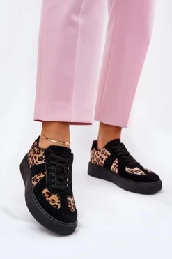 New Boto Sneakersy Damskie Z Panterką Na Platformie Czarne Nativira Czarny