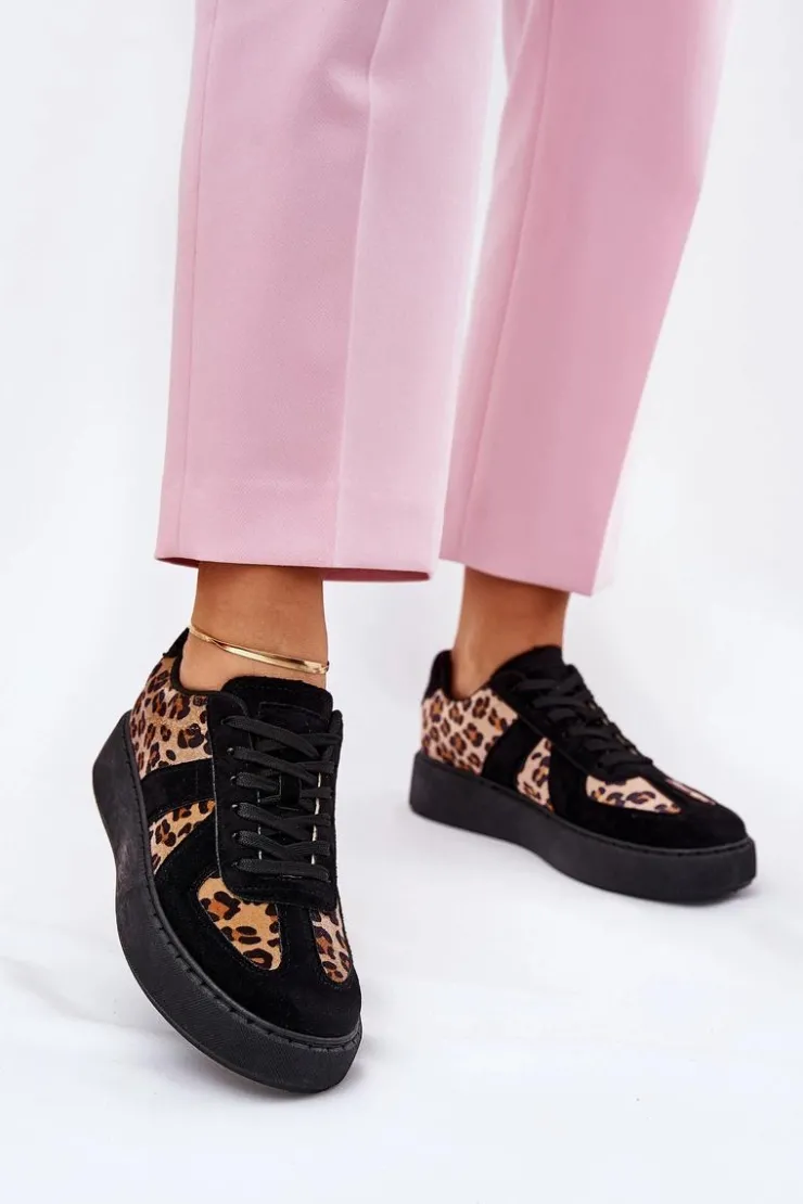 New Boto Sneakersy Damskie Z Panterką Na Platformie Czarne Nativira Czarny